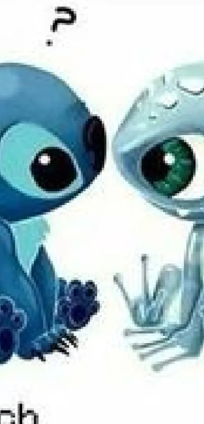 Blue cartoon alien creatures wallpaper with playful design.