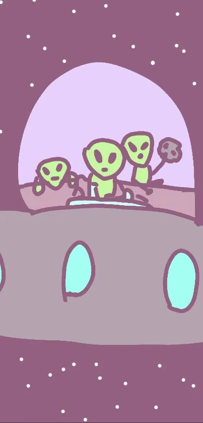Charming cartoon aliens in pastel spaceship.