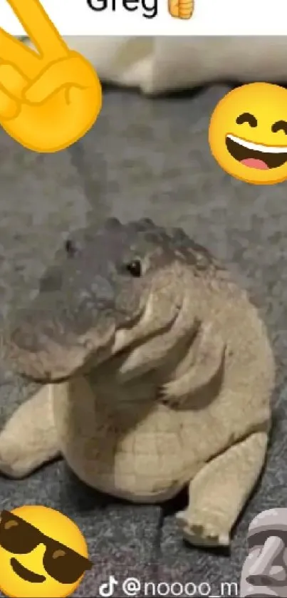 Cute alligator with fun emojis mobile wallpaper.