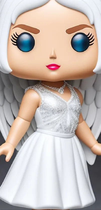 Cute angelic toy figure with wings and a white dress mobile wallpaper.