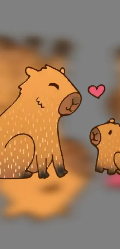 Cute cartoon animals with a heart symbol.