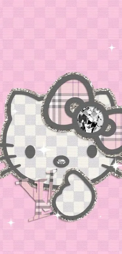 Cute checkered animal on pink background wallpaper.