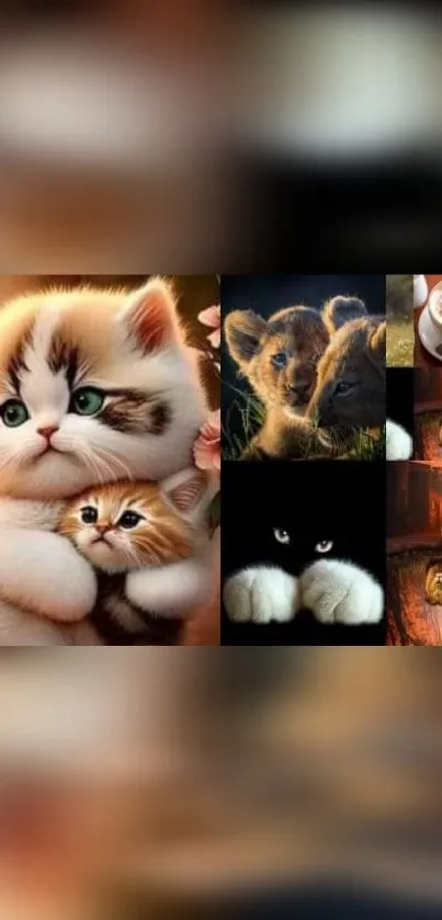 Cute animal collage wallpaper with kittens and cubs.