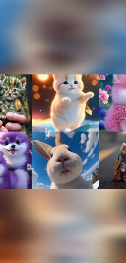 Collage of cute animals including kittens, bunnies, and puppies.