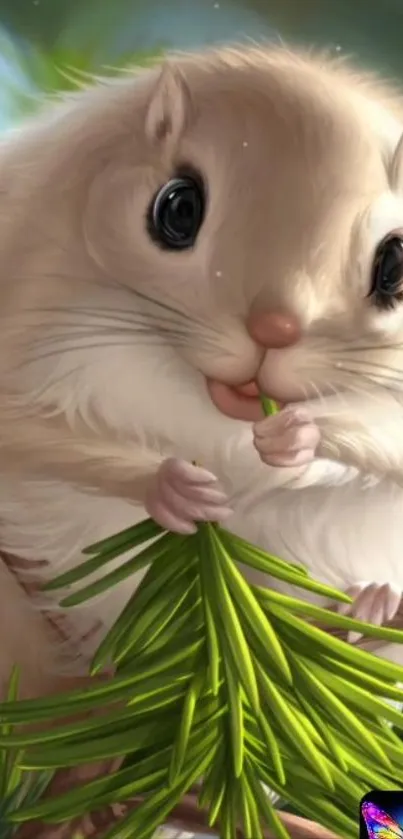 Cute animal eating leaves with big eyes in digital art style.