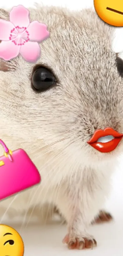 Adorable gerbil with fun emoji accents on a white background