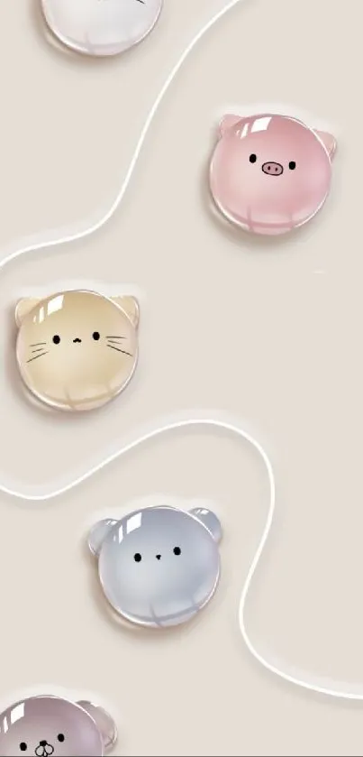 Cute pastel animal face mobile wallpaper with beige background.