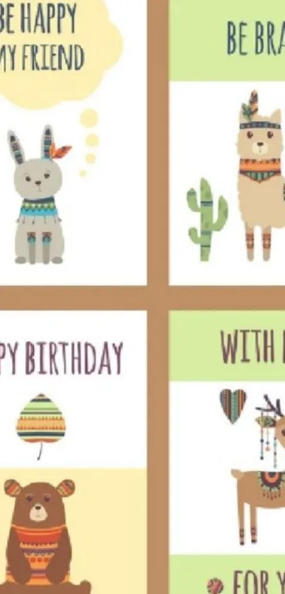 Cute animal-themed greeting card wallpaper for mobile.