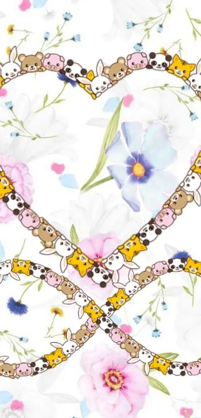 Cute animal and floral mobile wallpaper with heart and infinity design.