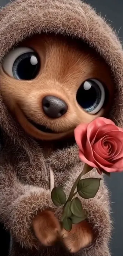 Adorable animal holding a rose.