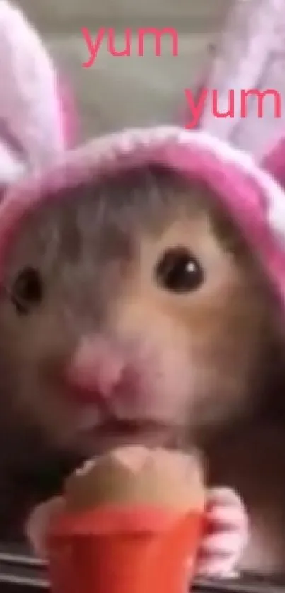 Guinea pigs wearing bunny hats, holding a carrot in a cute mobile wallpaper.