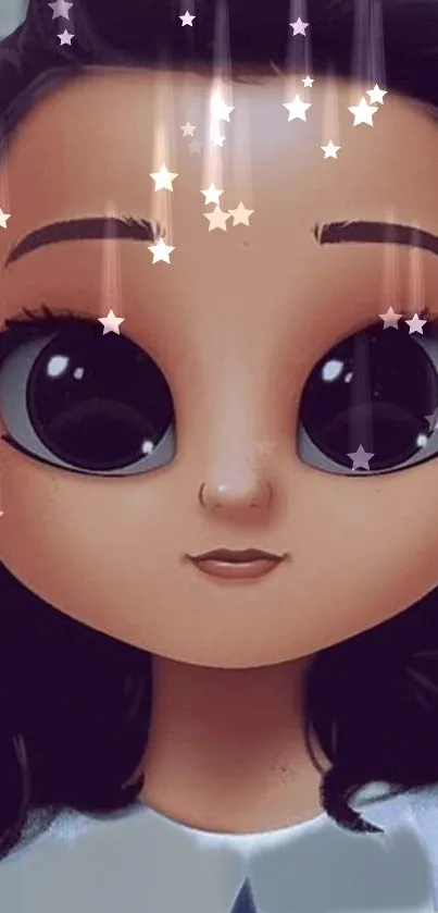 Cartoon girl wallpaper with big eyes and star details