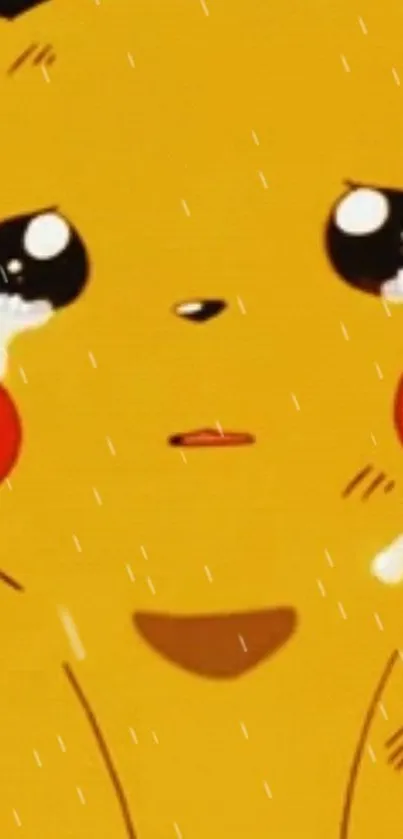 Cute yellow animated character with tears in large eyes.