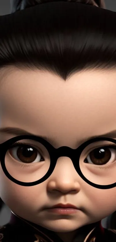 Cute animated character with black glasses, brown hair, and expressive eyes.