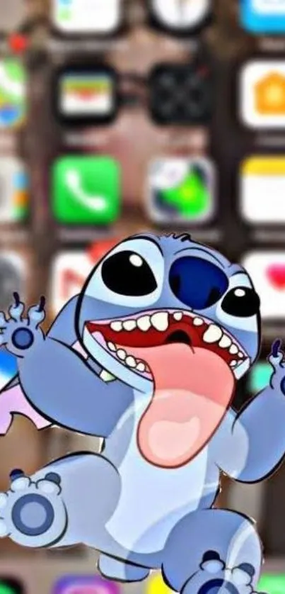 Joyful animated character with colorful phone icons.