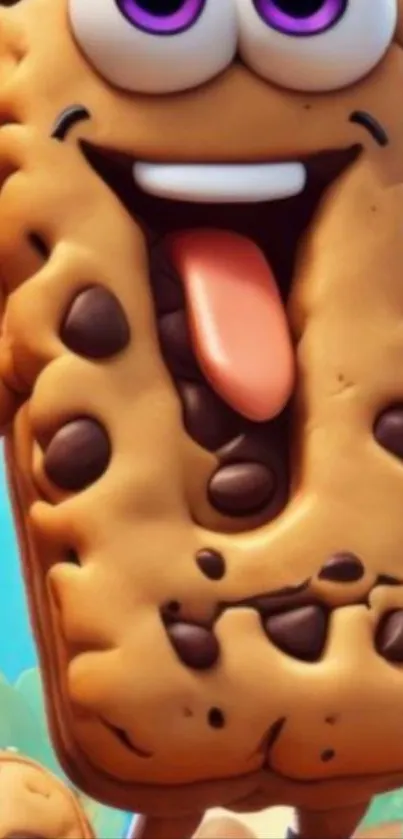 Cartoon cookie character with a playful expression