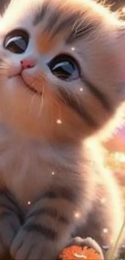 Adorable animated kitten with sparkling eyes and soft orange fur.
