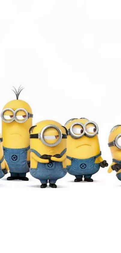 Group of Minions in denim on white background.