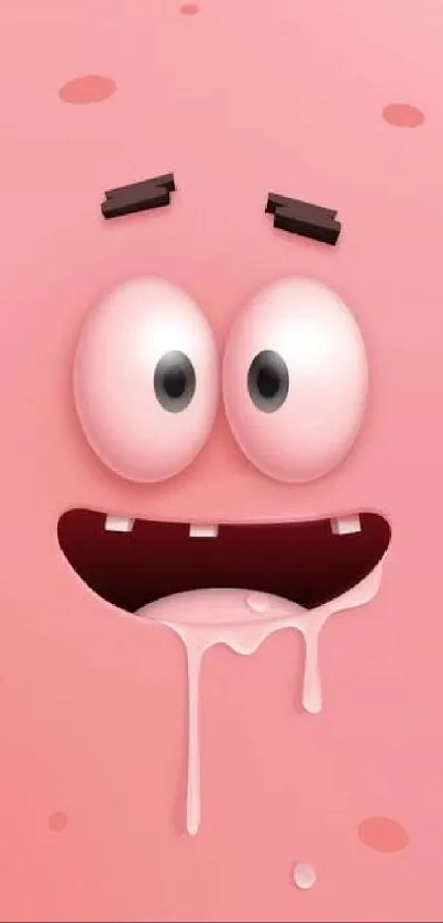 Playful cartoon pink face mobile wallpaper with cute expression.