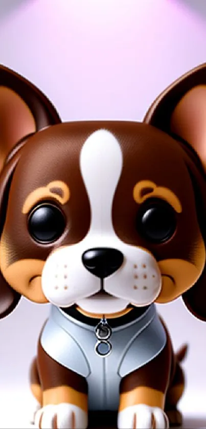 Adorable cartoon puppy with big eyes and a brown coat on a mobile wallpaper.