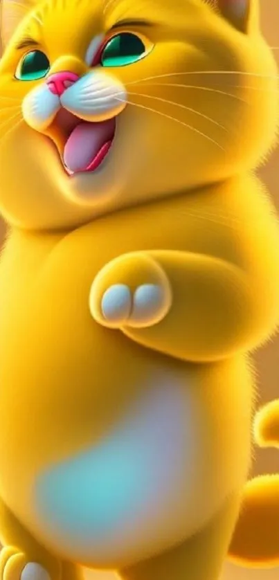 Cute animated yellow cat with a playful expression.