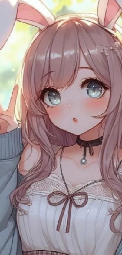 Cute anime girl with bunny ears in a peaceful setting.