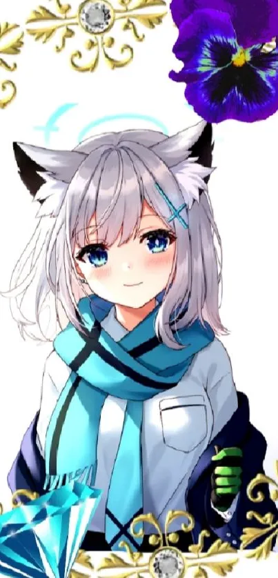 Cute anime girl with cat ears and blue accents.