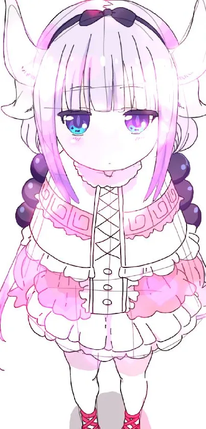 Charming anime girl with horns in pastel hues, perfect for mobile wallpaper.