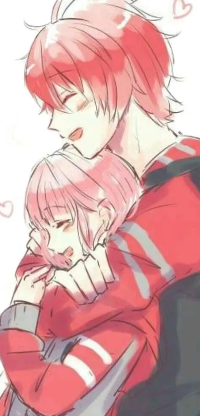 Adorable anime couple embracing in a cute, pastel-colored drawing.