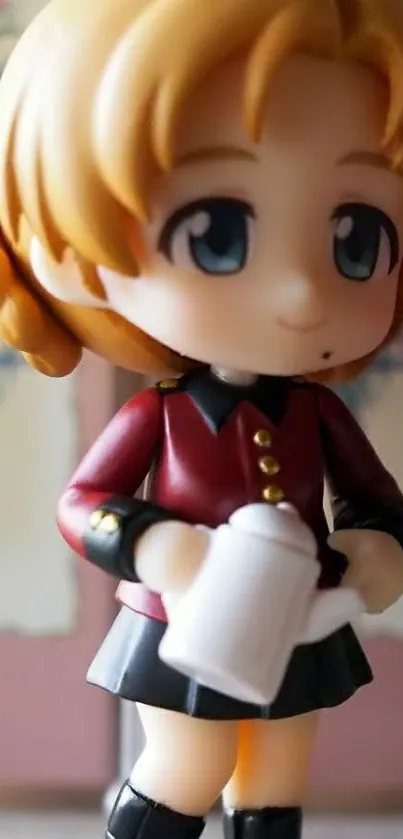 Anime figure with red outfit and blonde hair.