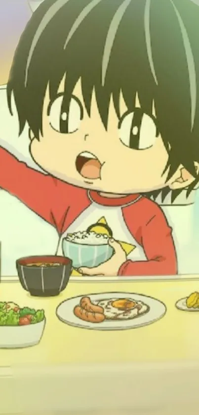 Cute anime character enjoying a meal.