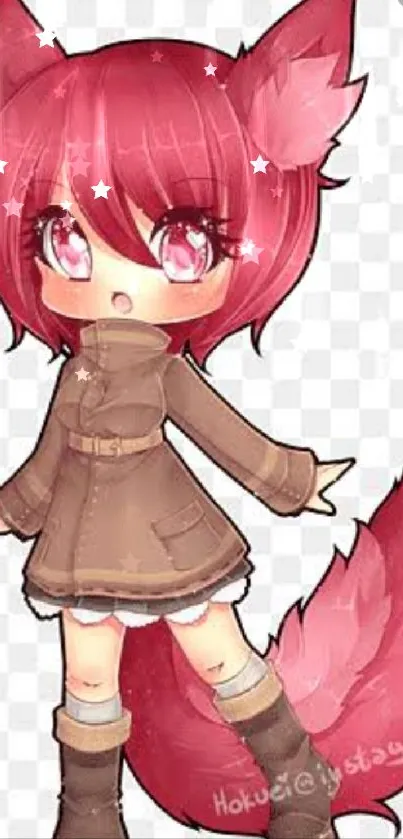 Charming chibi anime fox girl with pink hair and cute expression.