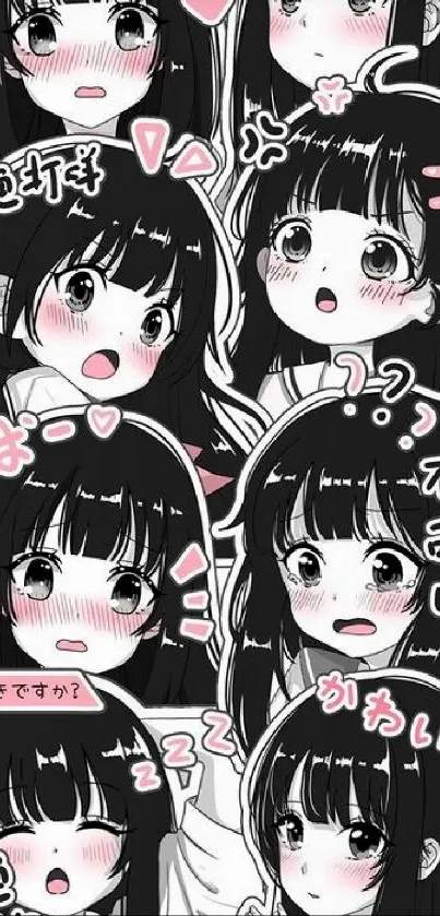 Cute anime girl with various adorable expressions in manga style.