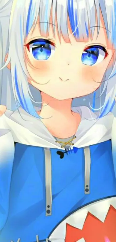 Cute anime girl with blue eyes and hoodie.