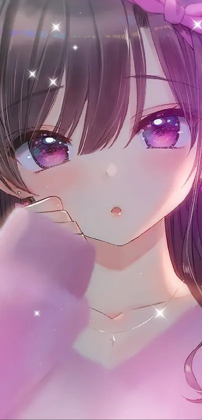 Anime girl with captivating eyes and lavender hues.