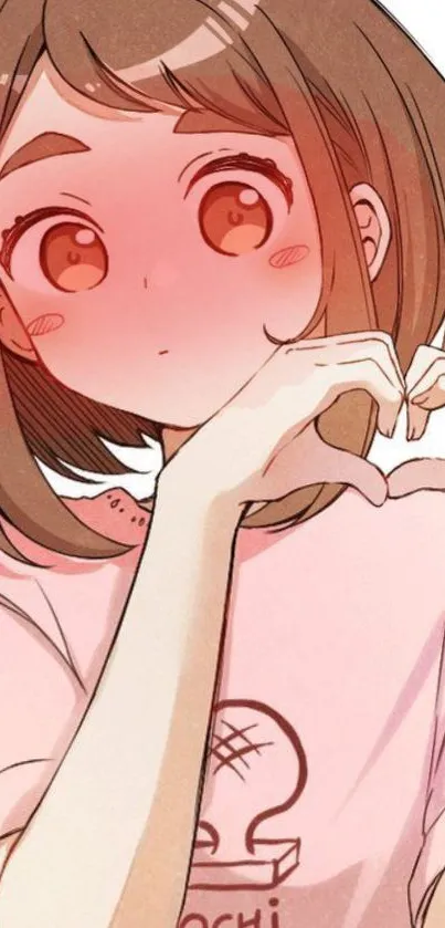 Charming anime girl with heart gesture.