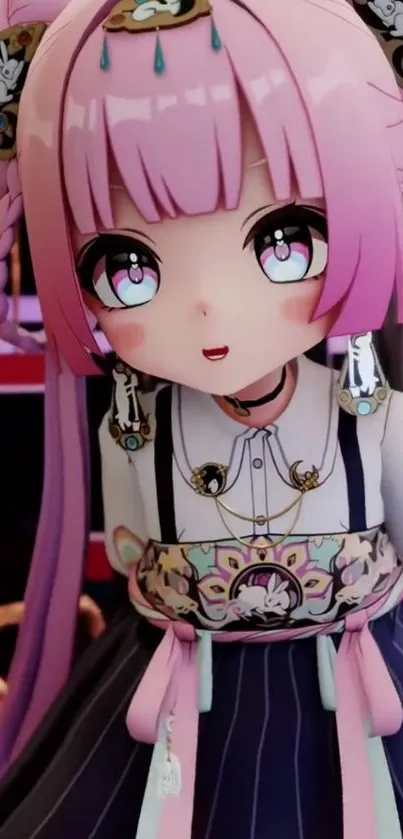 Cute anime girl with pink hair and ornate clothing.