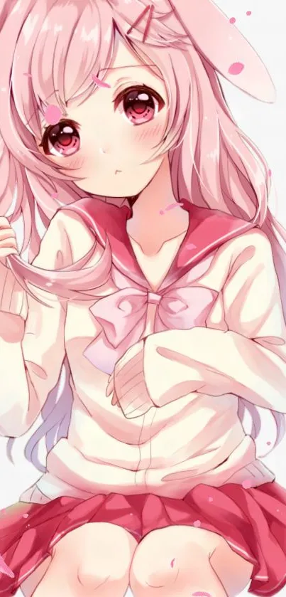 Adorable anime girl with pink hair and outfit, kawaii style.