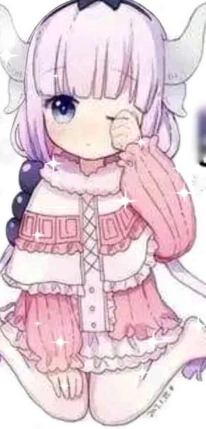 Cute anime girl with pink hair and a pink outfit.