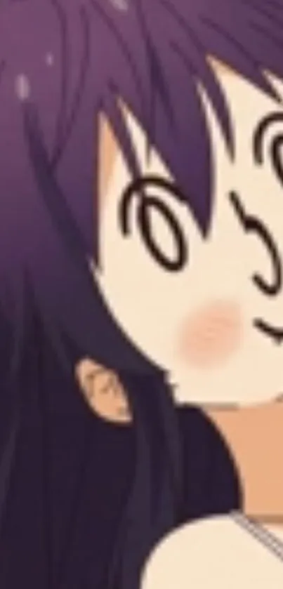 Anime girl with long purple hair, smiling.