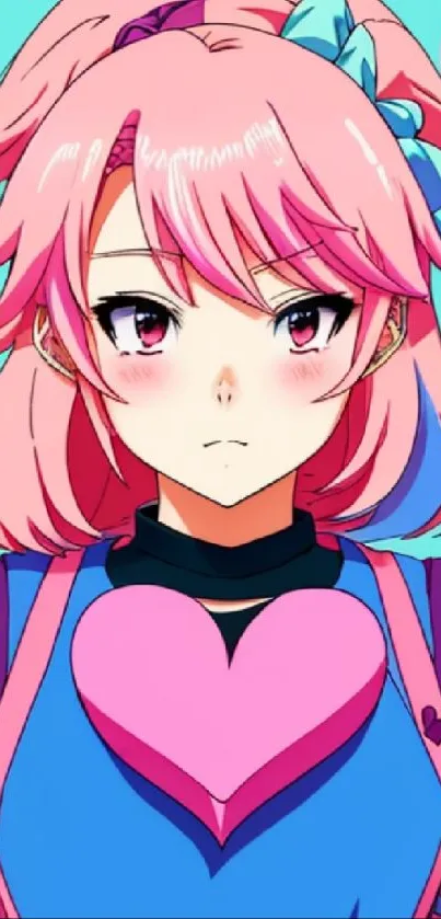 Colorful anime girl in pink and blue with a heart-shaped design.