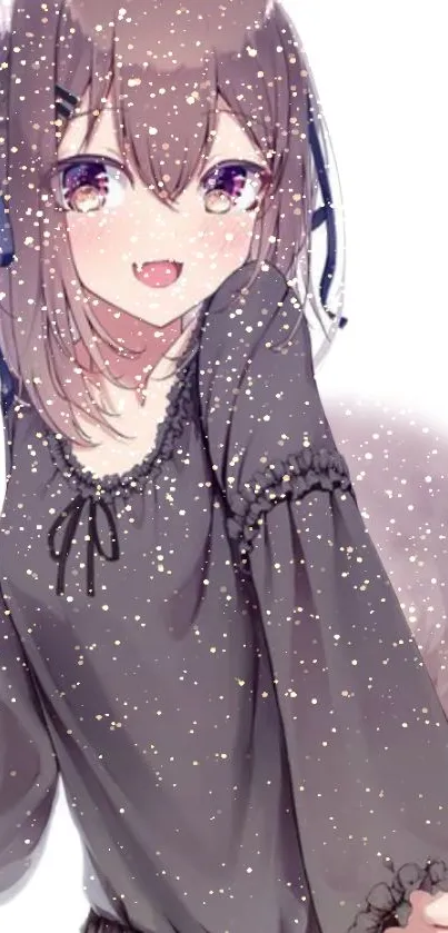 Cute anime girl with brown hair and sparkles.