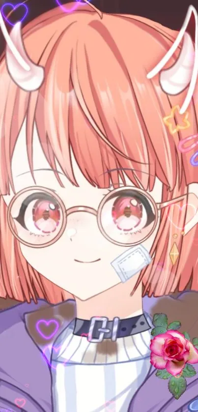 Cute anime girl with glasses and pinkish hair, featuring vibrant cartoon art.