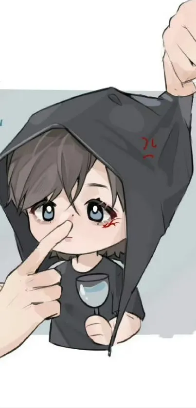 Cute anime-style character wearing a hoodie with a playful expression.