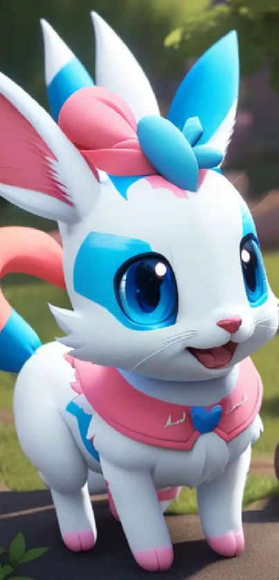 Cute anime-inspired creature with blue eyes.