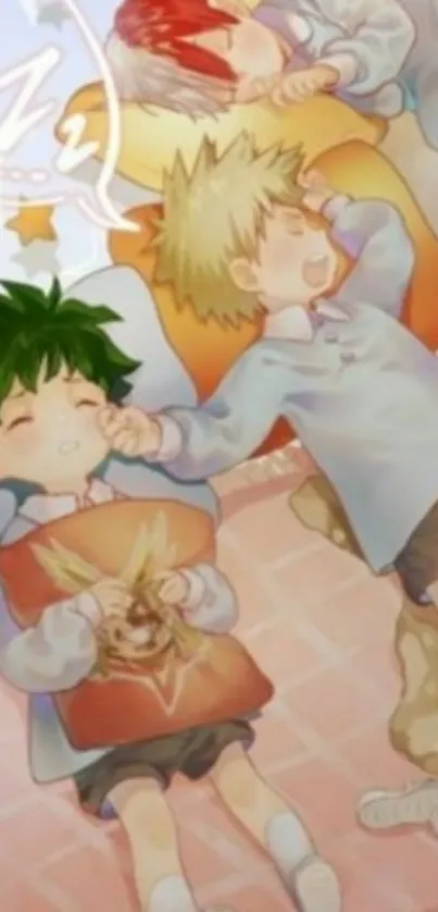 Cute anime kids napping with stars.