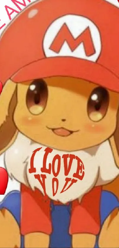 Cute anime character with love theme and red cap.