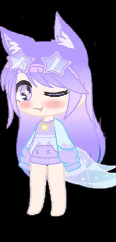 Cute pastel anime character with purple hair and stars.