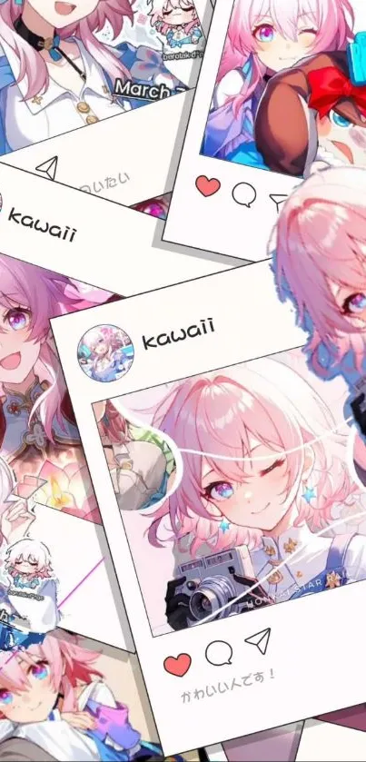 Anime-inspired photography collage with pink hues.