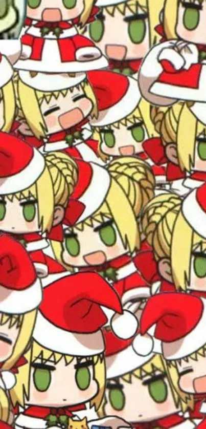 Cute anime characters in Santa hats wallpaper.